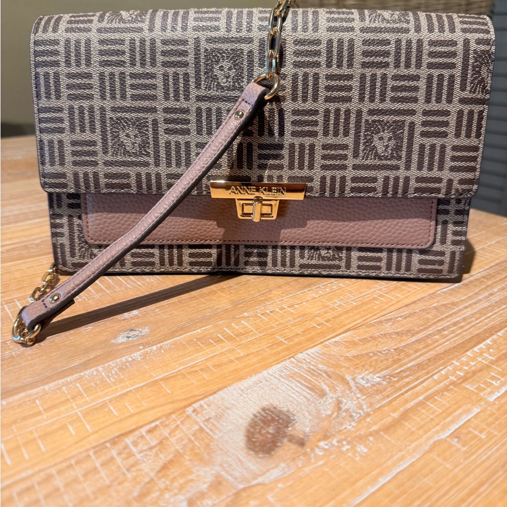 Anne Klein Brown Geometric Crossbody Bag